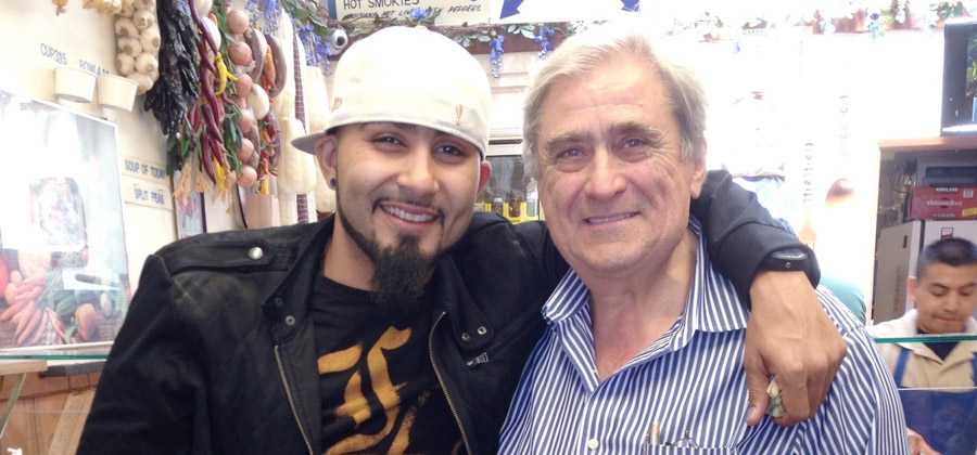 San Francisco Giant's Sergio Romo with John, owner of Submarine Center